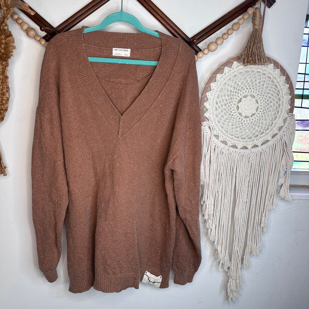 We the Free People Chelsea V Neck Brown Sweater Tunic